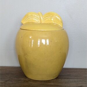 Red Wing Pottery YELLOW Apple Cookie Jar 8.5" Canister 1940s HTF (Has a Crack)